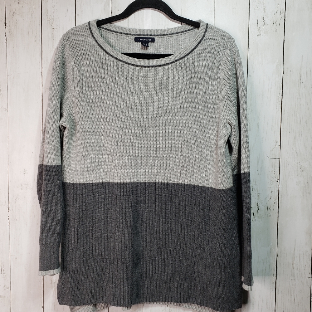 Land's End Two Tone Gray Cotton Sweater Size Med